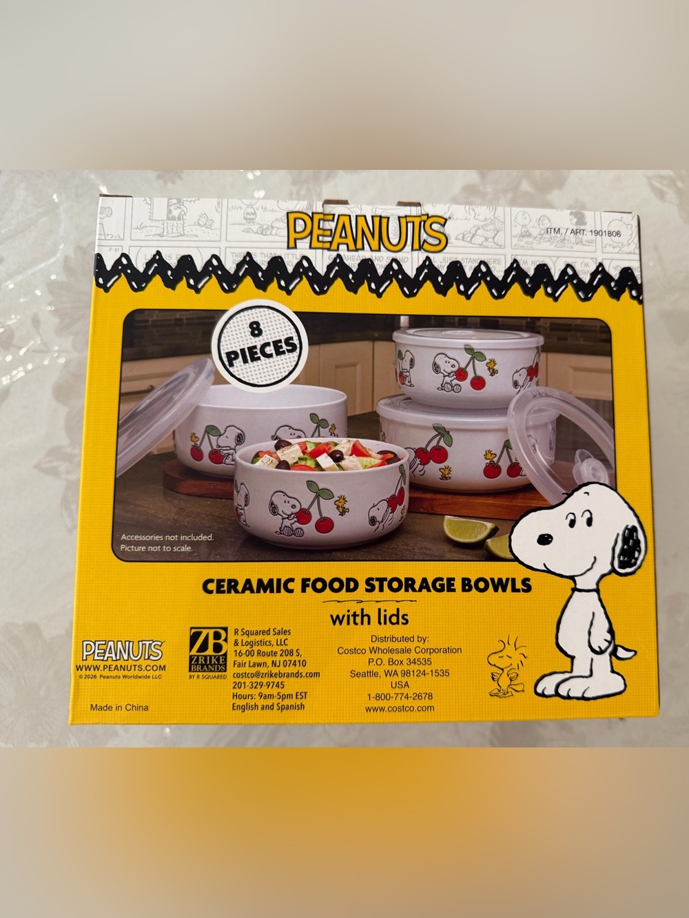 Peanuts Ceramic Snoopy 8-Piece ceramic Cherry Storage Bowl Set